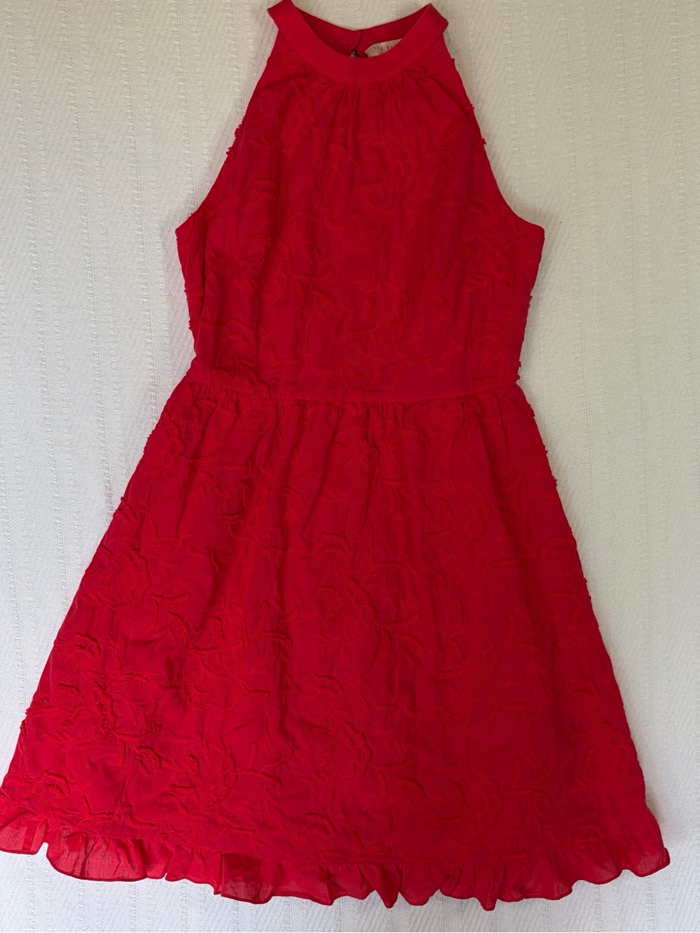 Ted Baker London Lorene Dress Sz 2 Halter Neck Dress Red 100% Cotton Embroider